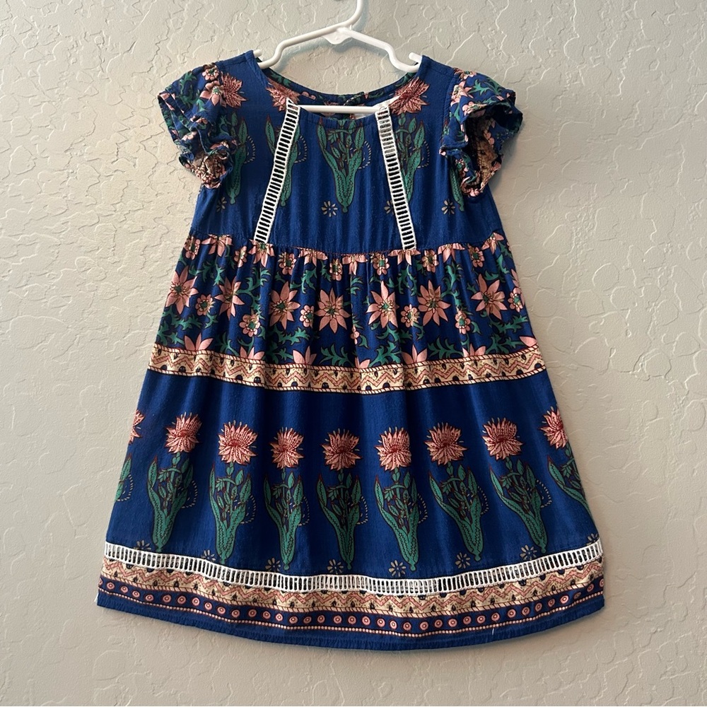 Cleobella Littles blue and pink floral boho hand made dress size 3